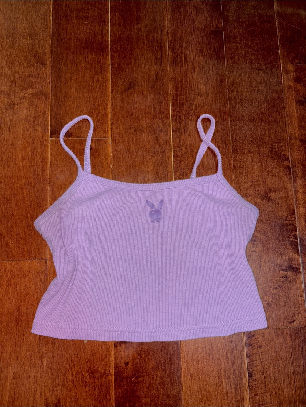 PLAYBOY Lilac Ribbed Spaghetti-Strap Cami with Bunny Logo